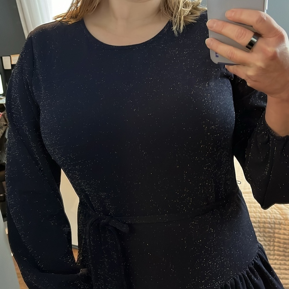 Navy Blue Sparkly Tiered Long Sleeve Dress EUC - Picture 9 of 13